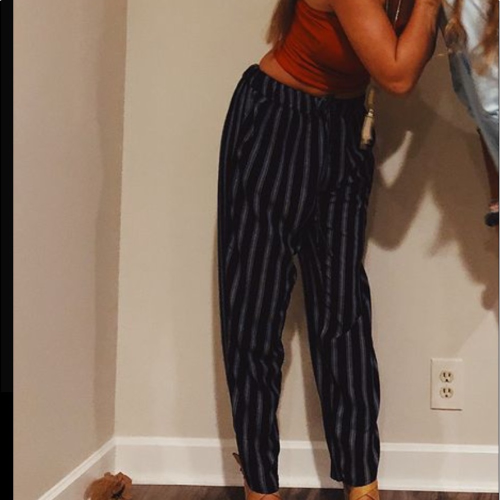 Pants!! Very dark navy and white. Super comfy.